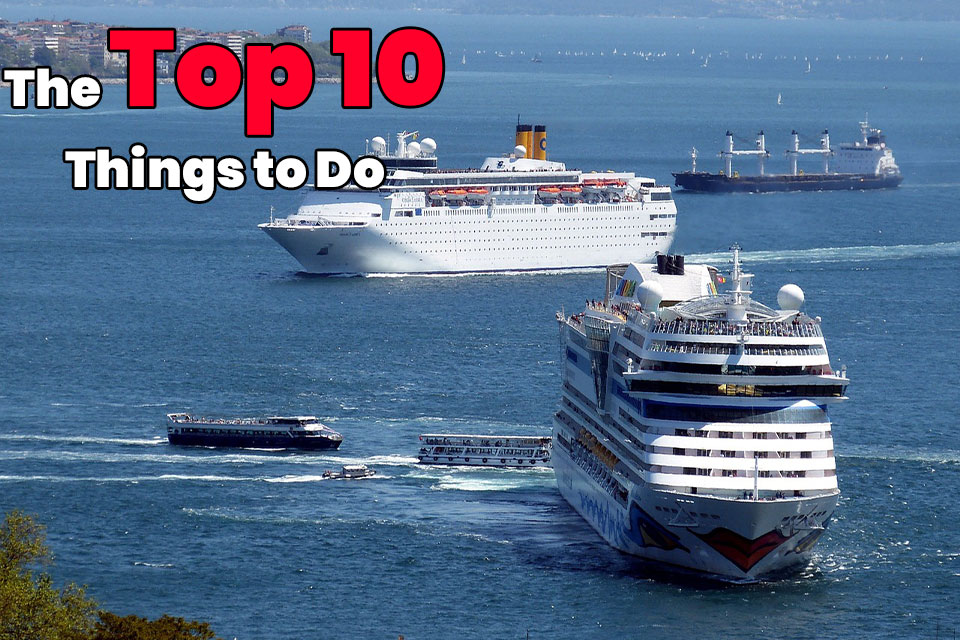 Cruise ships sailing through the Bosphorus in Istanbul
