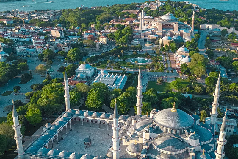 A panoramic view of Istanbul showing Sultanahmet and the Bosphorus, ideal for tourists