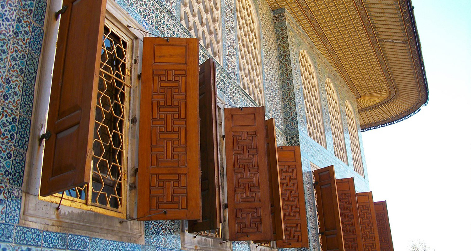 Colorful tilework on Topkapi Palace exterior façade