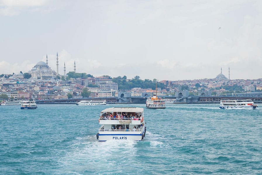 Istanbul Ferries on the Bosphorus Traditional ferries moving across the Bosphorus Strait