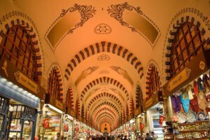 Interior ceiling view of the Egyptian Spice Bazaar in Istanbul