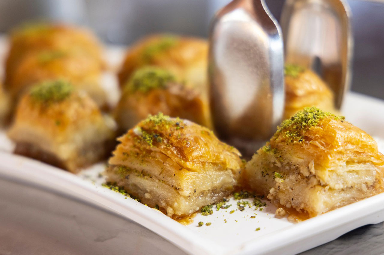 Close-up of traditional Turkish baklava as the hero image for Turkish desserts