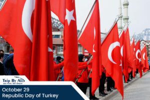 People holding Turkish flags during Republic Day celebrations in Turkey