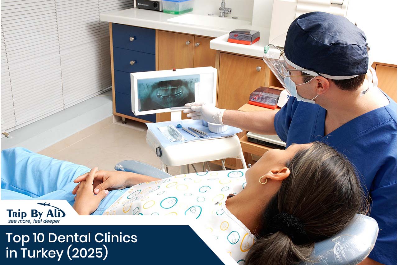 Dentist examining a patient in a modern dental clinic in Turkey