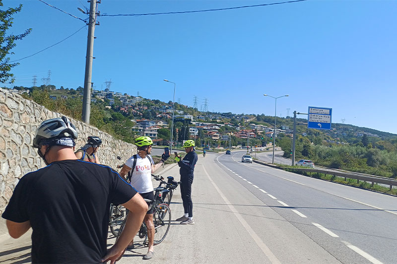 Cyclists riding through Sakarya city center