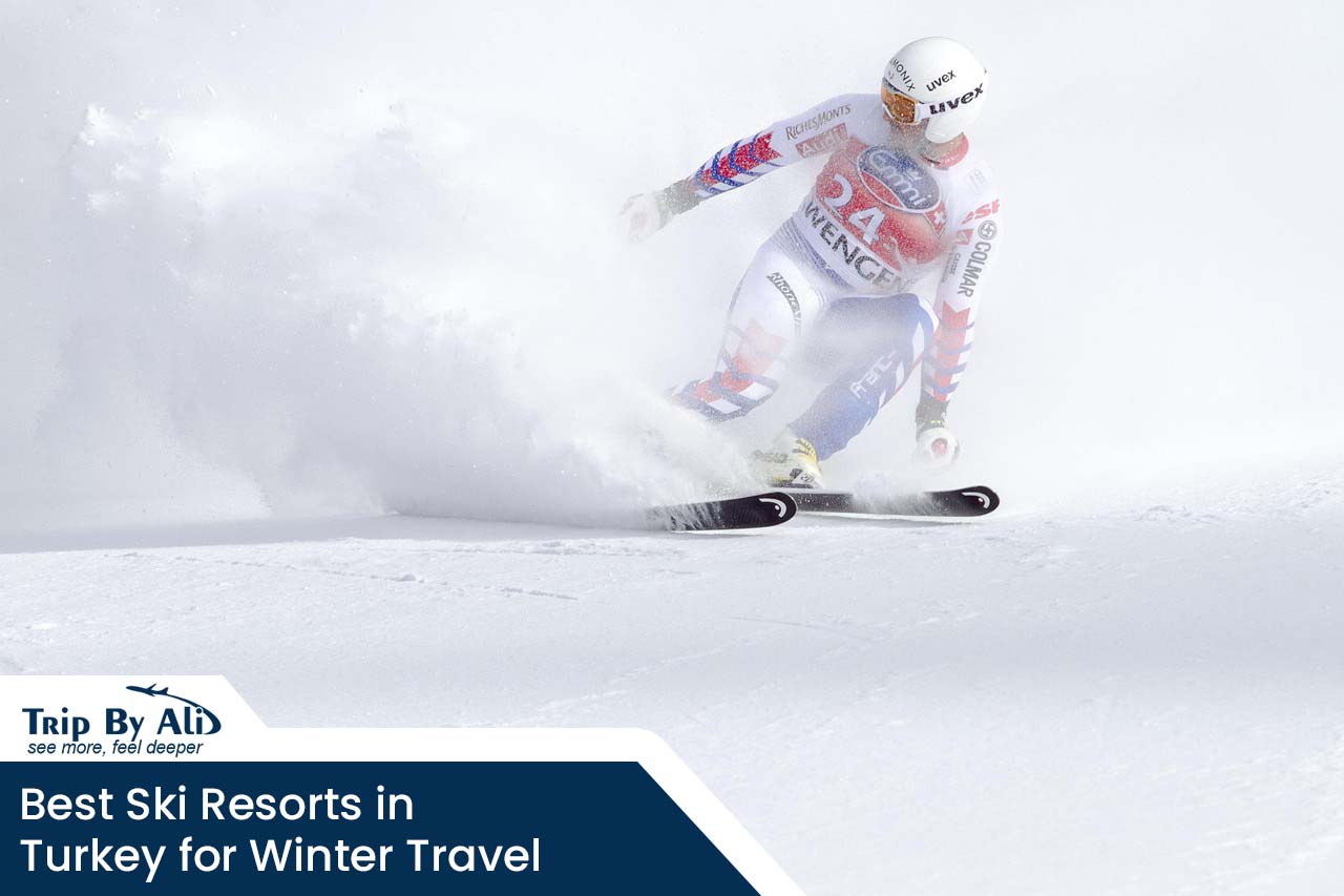 Skiing in Turkey on snowy mountain slopes during winter