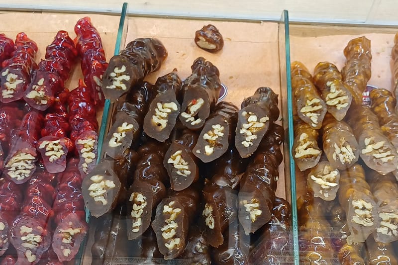 Cevizli sucuk Turkish walnut sausage-shaped dessert