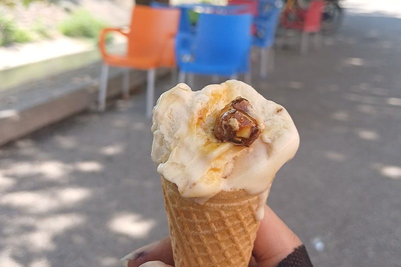 Traditional Turkish dondurma ice cream with stretchy texture
